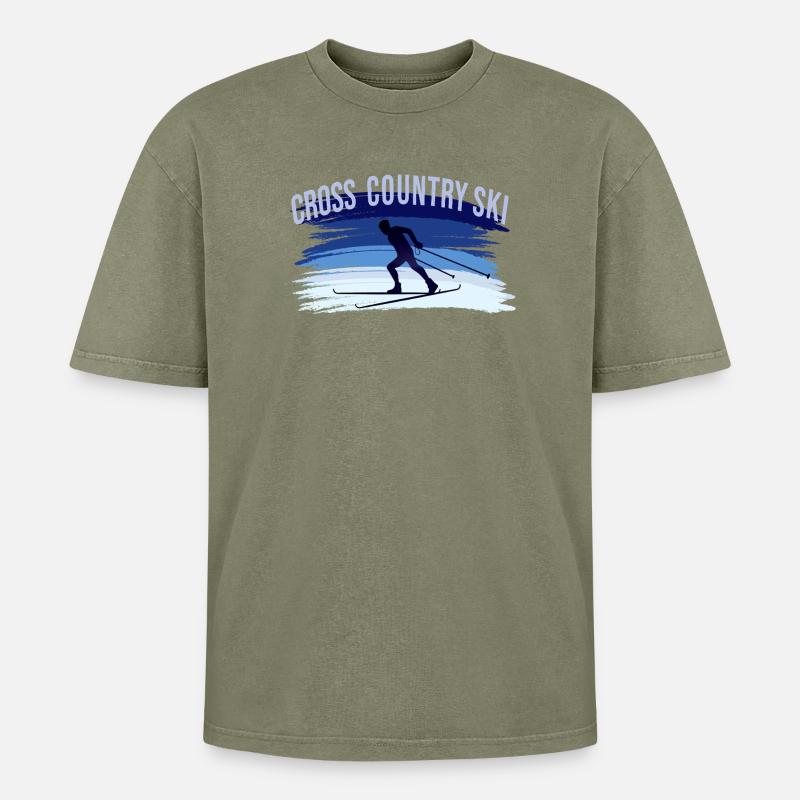 Ski Langlauf - Oversized Unisex Premium Acid-Washed T-Shirt - Grün Acid Wash