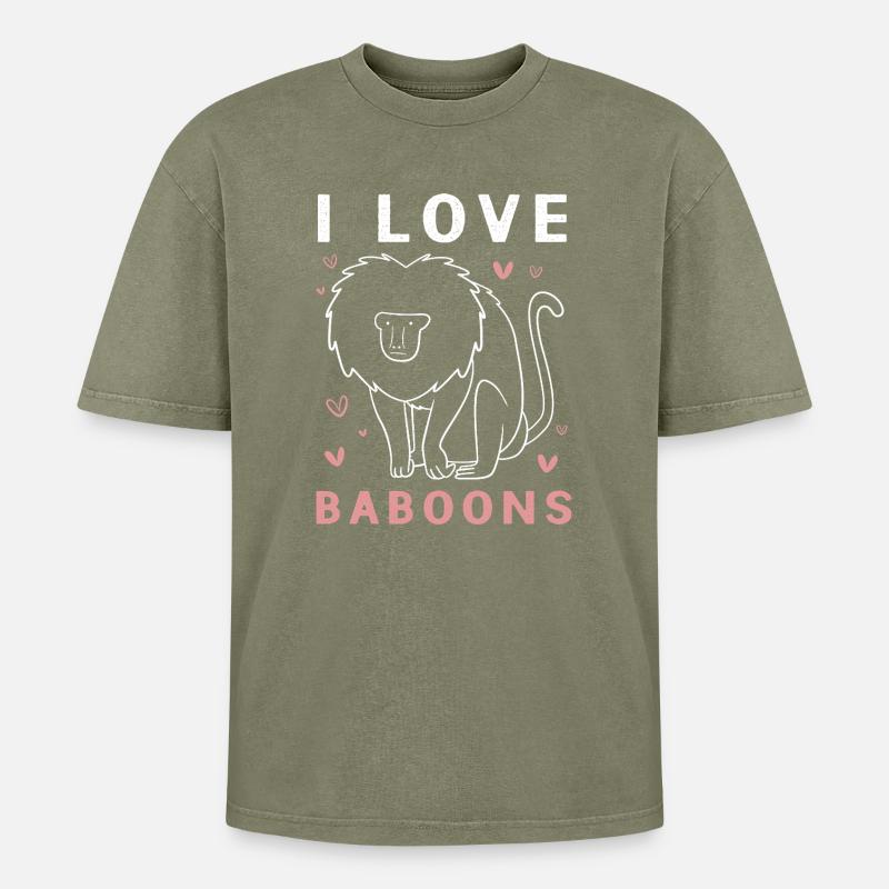 Baboon Primate Monkey Monkey Baboon - Oversized Unisex Premium Acid-Washed T-Shirt - acid washed green
