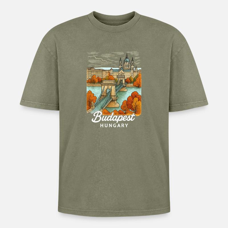 Budapest Ungarn - Oversized Unisex Premium Acid-Washed T-Shirt - Grün Acid Wash