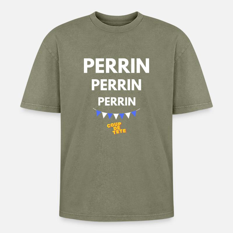 PERRIN, PERRIN, PERRIN - Coup de Tête - Oversized Unisex Premium Acid-Washed T-Shirt - Grün Acid Wash