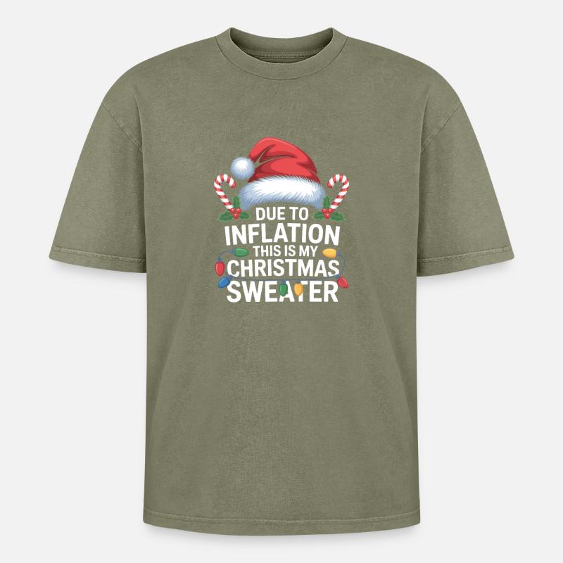 Inflation Weihnachtspullover-Humor - Oversized Unisex Premium Acid-Washed T-Shirt - Grün Acid Wash