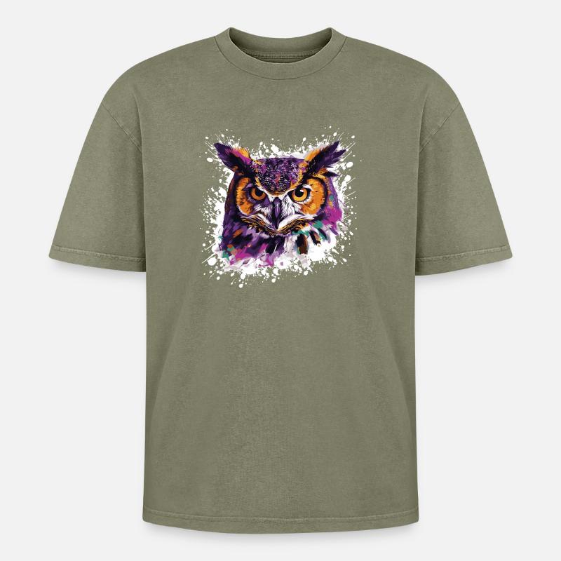 Eule Tier Nachteule - Oversized Unisex Premium Acid-Washed T-Shirt - Grün Acid Wash