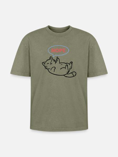 Laughing Cat Nope Middle Finger - Oversized Unisex Premium Acid-Washed T-Shirt - acid washed green