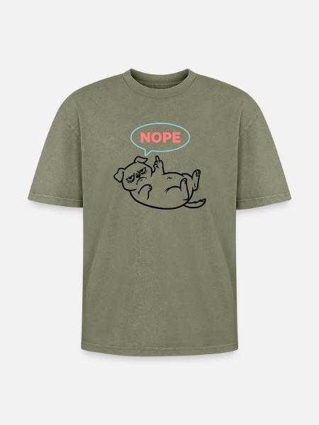 Mops Hund Comic Bunt Outline - Oversized Unisex Premium Acid-Washed T-Shirt - Grün Acid Wash