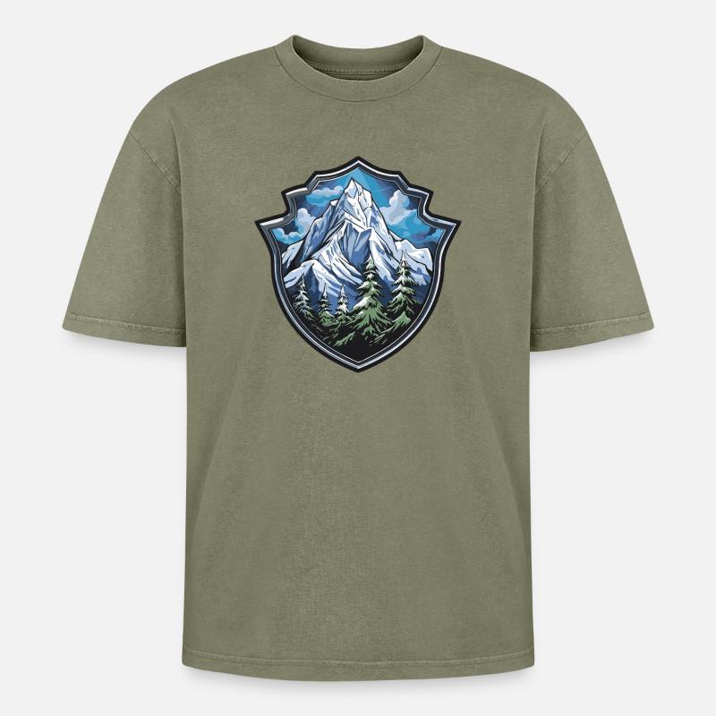 Berge - Oversized Unisex Premium Acid-Washed T-Shirt - Grün Acid Wash