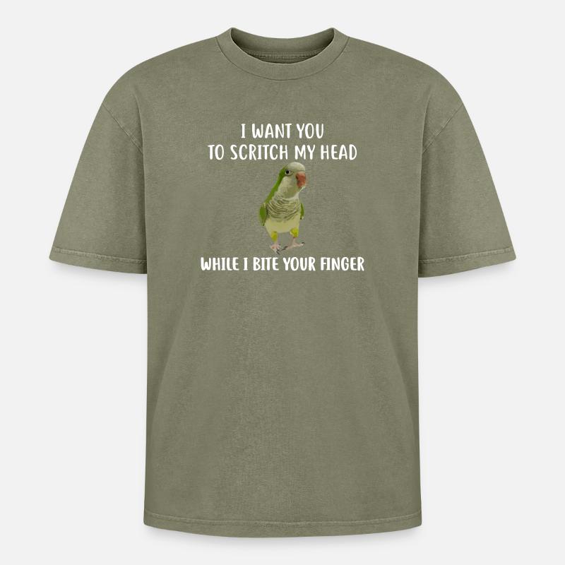Parrot Head-Scratch Demands Tee - Oversized Unisex Premium Acid-Washed T-Shirt - acid washed green
