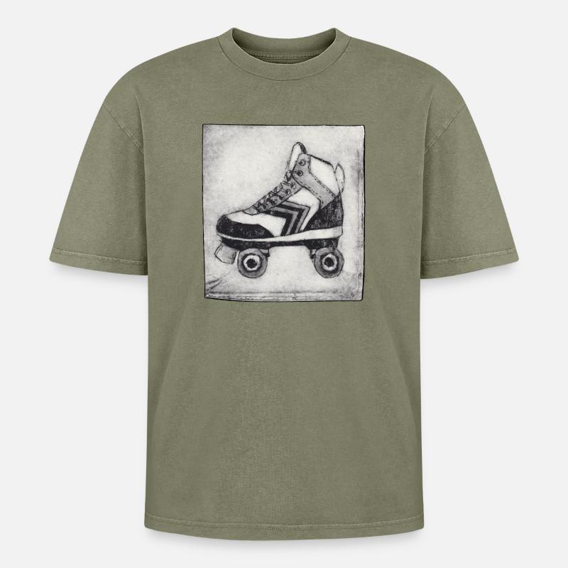 Retro Rollschuh - handgeschnitzte Druckvorlage - Oversized Unisex Premium Acid-Washed T-Shirt - Grün Acid Wash