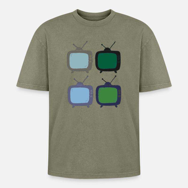 fernseher_4fach_bunt - Oversized Unisex Premium Acid-Washed T-Shirt - Grün Acid Wash