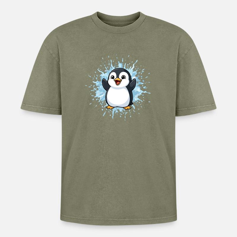 Pingu Splash Blue - Oversized Unisex Premium Acid-Washed T-Shirt - acid washed green