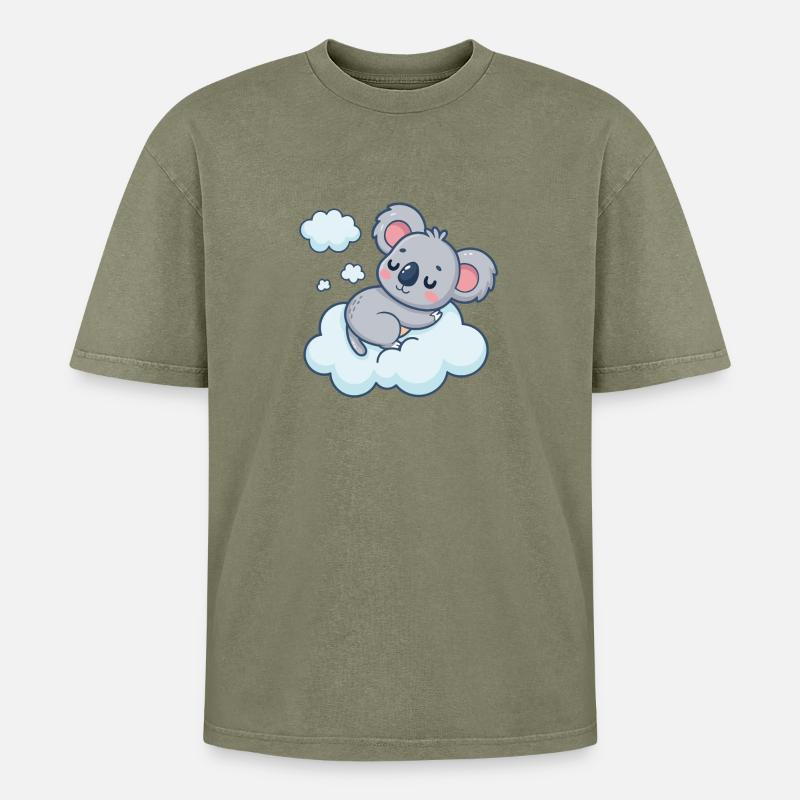 Schläfrige Koala-Wolke - Oversized Unisex Premium Acid-Washed T-Shirt - Grün Acid Wash