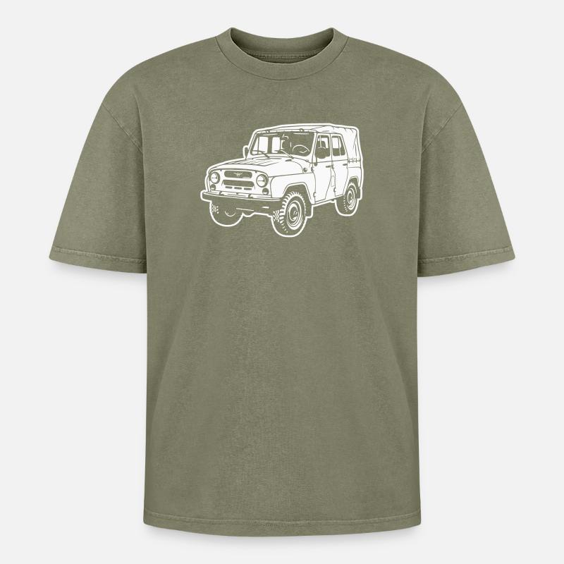 UAZ off-road vehicle (difference image) - Oversized Unisex Premium Acid-Washed T-Shirt - acid washed green