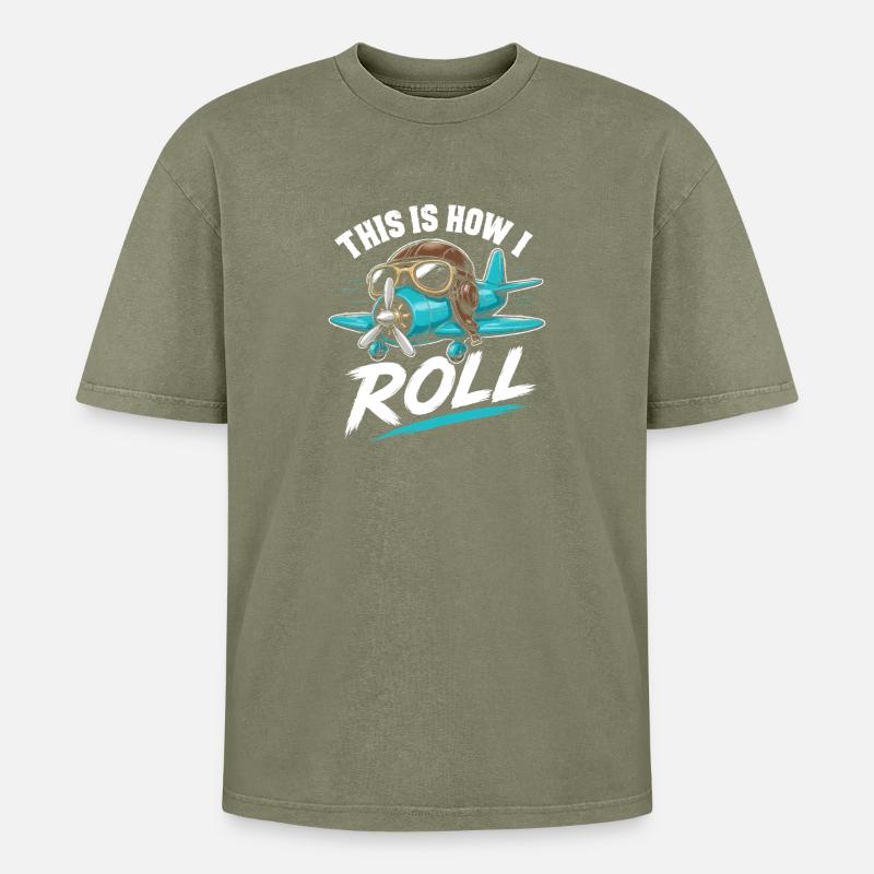 Propellerflugzeug Roll Spruch - Oversized Unisex Premium Acid-Washed T-Shirt - Grün Acid Wash