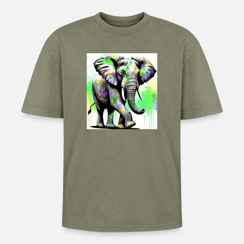 Elefant - Oversized Unisex Premium Acid-Washed T-Shirt - Grün Acid Wash