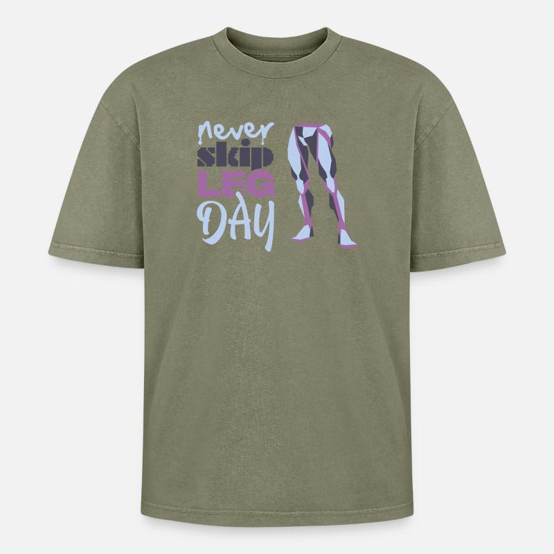 Graphique Never Glid Leg Day - T-shirt Premium unisexe oversize acid-washed - vert délavé acide