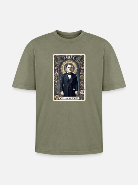 William McKinley Tarotkarte - Oversized Unisex Premium Acid-Washed T-Shirt - Grün Acid Wash