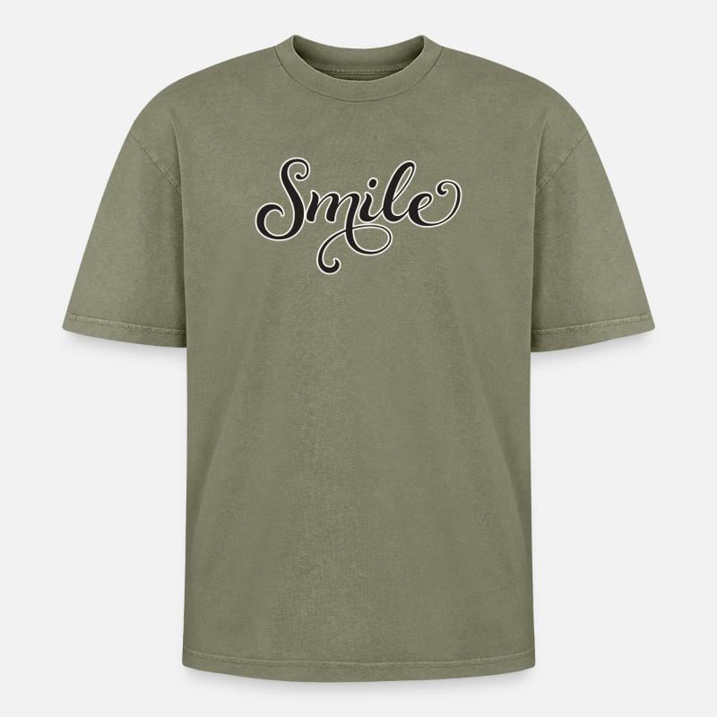 Smiling Script Lettering Smile - Oversized Unisex Premium Acid-Washed T-Shirt - acid washed green