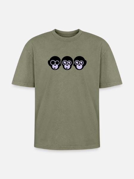 trois singes - T-shirt Premium unisexe oversize acid-washed - vert délavé acide
