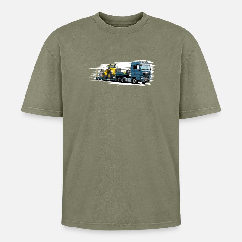 Low-loader with wheel loader - Oversized Unisex Premium Acid-Washed T-Shirt - acid washed green