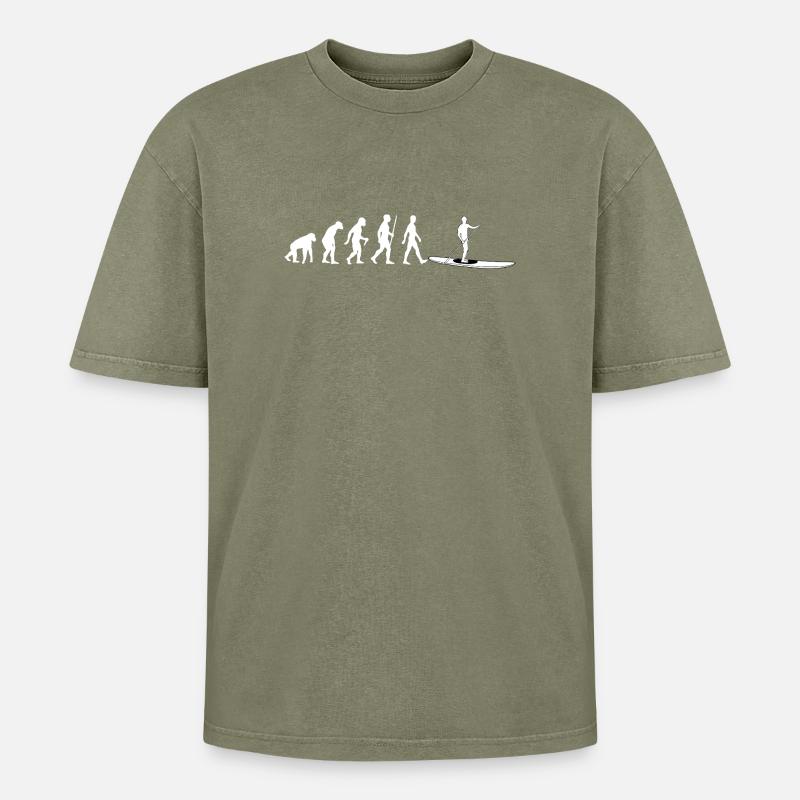 Evolution to Stand-Up Paddleboard - Oversized Unisex Premium Acid-Washed T-Shirt - acid washed green
