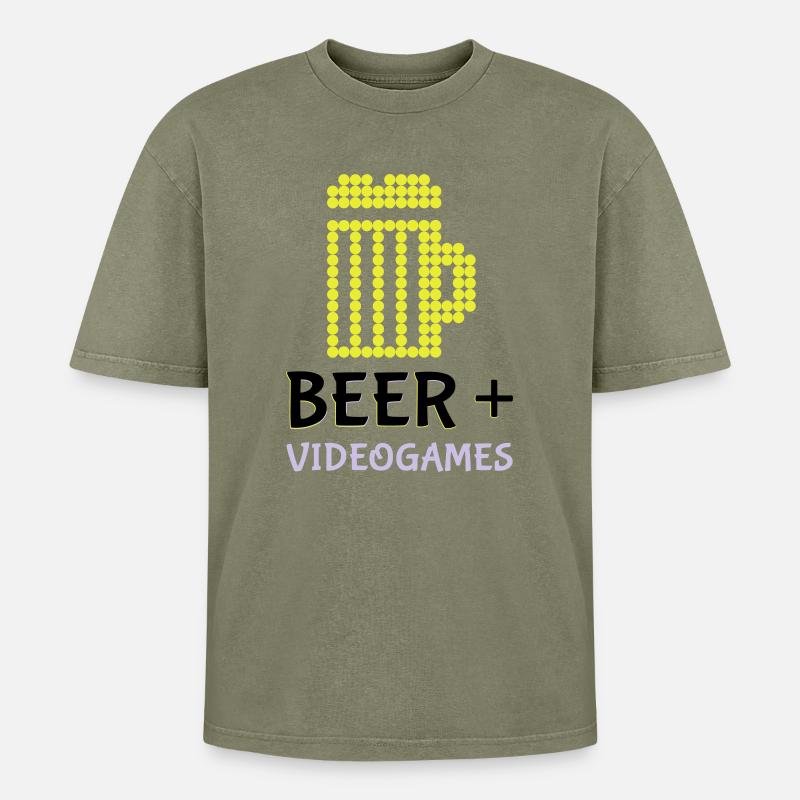 Jeux vidéo Pixel Beer - T-shirt Premium unisexe oversize acid-washed - vert délavé acide