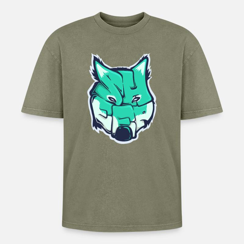 Wolf-Schaf, ein gezogenes Wort - Oversized Unisex Premium Acid-Washed T-Shirt - Grün Acid Wash