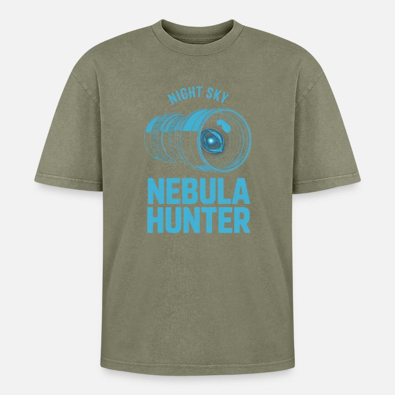 Nebula Hunter Night Sky Teleskop-Tee - Oversized Unisex Premium Acid-Washed T-Shirt - Grün Acid Wash