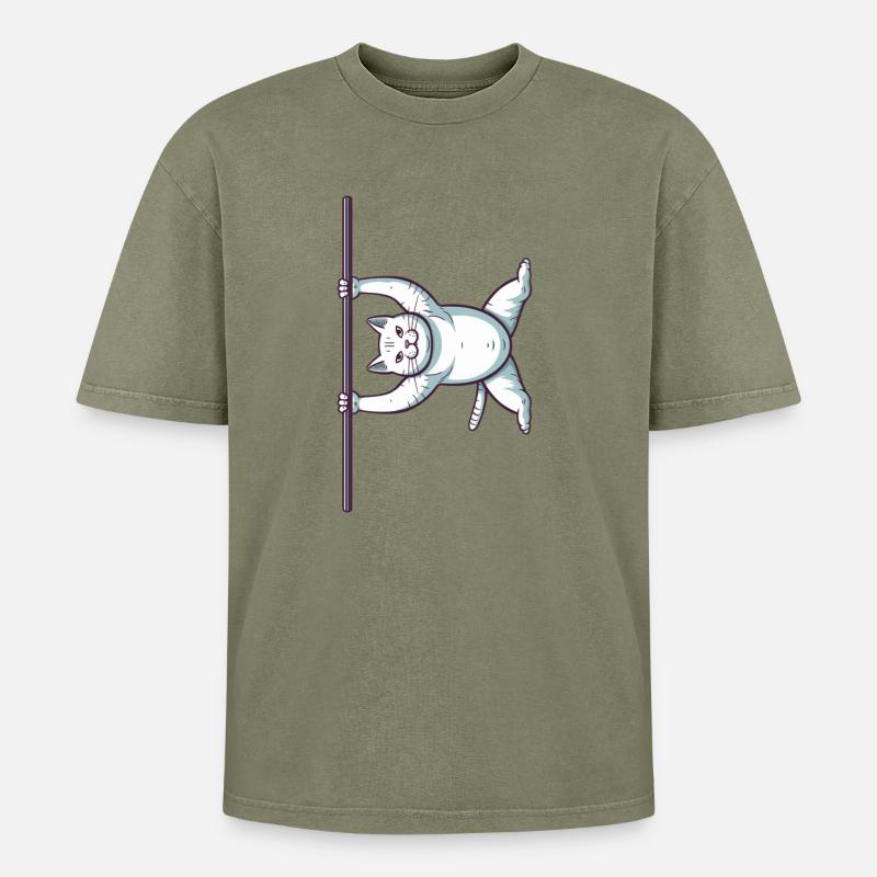 Weiße Comic Katze im Iron X - Oversized Unisex Premium Acid-Washed T-Shirt - Grün Acid Wash