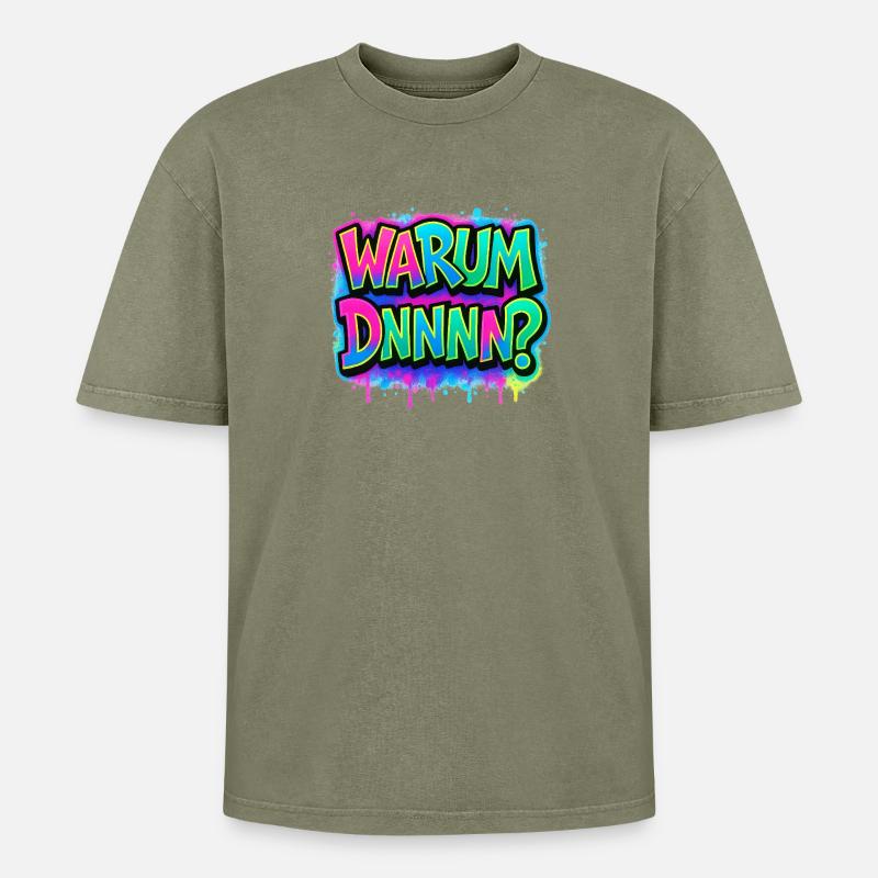 Warum DNNN? Neon Graffiti - Oversized Unisex Premium Acid-Washed T-Shirt - Grün Acid Wash