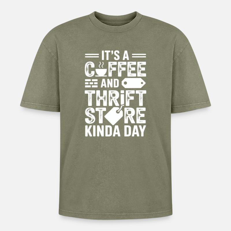 Kaffee-Secondhand-Laden-Vibe - Oversized Unisex Premium Acid-Washed T-Shirt - Grün Acid Wash