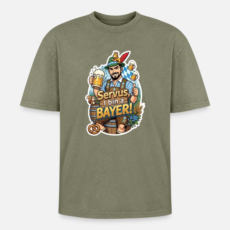 Servus I bin a Bayer – Bierfreude - Oversized Unisex Premium Acid-Washed T-Shirt - Grün Acid Wash