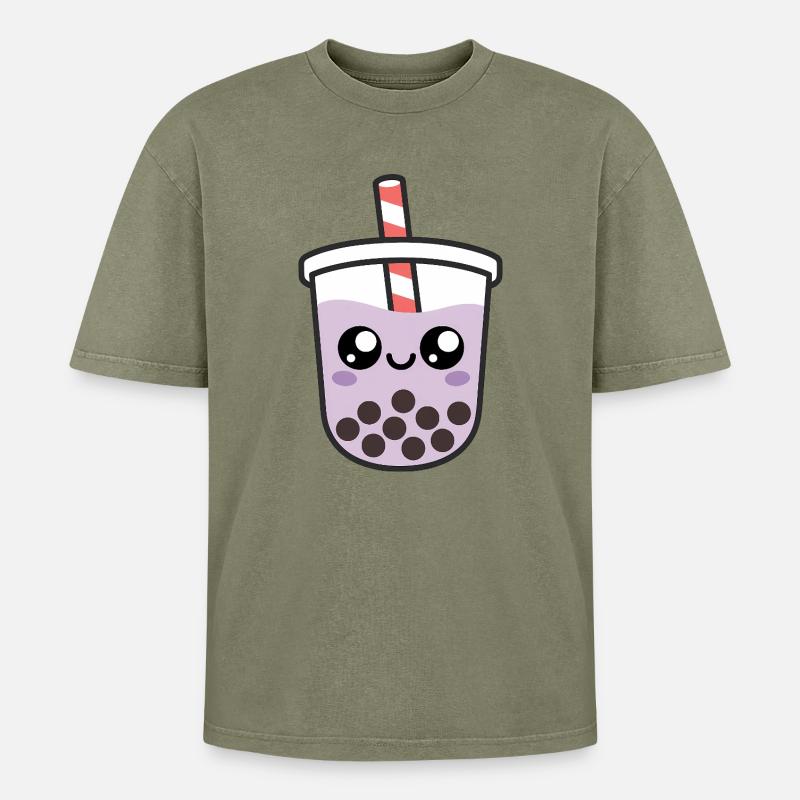 Kawaii Bubble Tee - Oversized Unisex Premium Acid-Washed T-Shirt - Grün Acid Wash