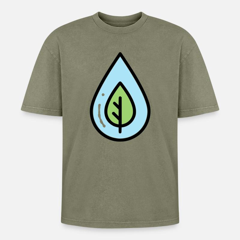 Wassertropfen Blatt Öko - Oversized Unisex Premium Acid-Washed T-Shirt - Grün Acid Wash