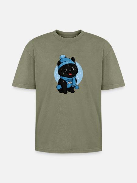 Cuddly Dog Winter Magic - Oversized Unisex Premium Acid-Washed T-Shirt - acid washed green