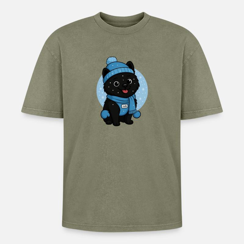 Cuddly Dog Winter Magic - Oversized Unisex Premium Acid-Washed T-Shirt - acid washed green