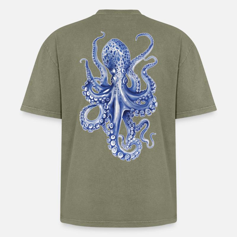Octopus - Oversized Unisex Premium Acid-Washed T-Shirt - acid washed green