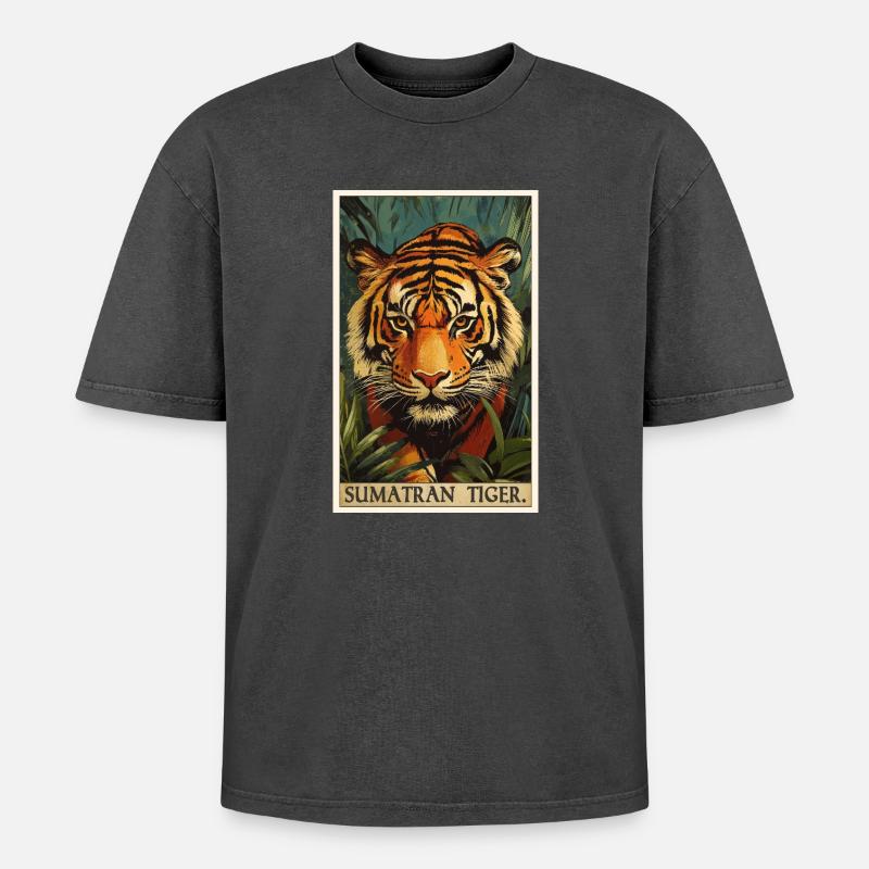 Tigre de Sumatra - T-shirt Premium unisexe oversize acid-washed - noir délavé acide