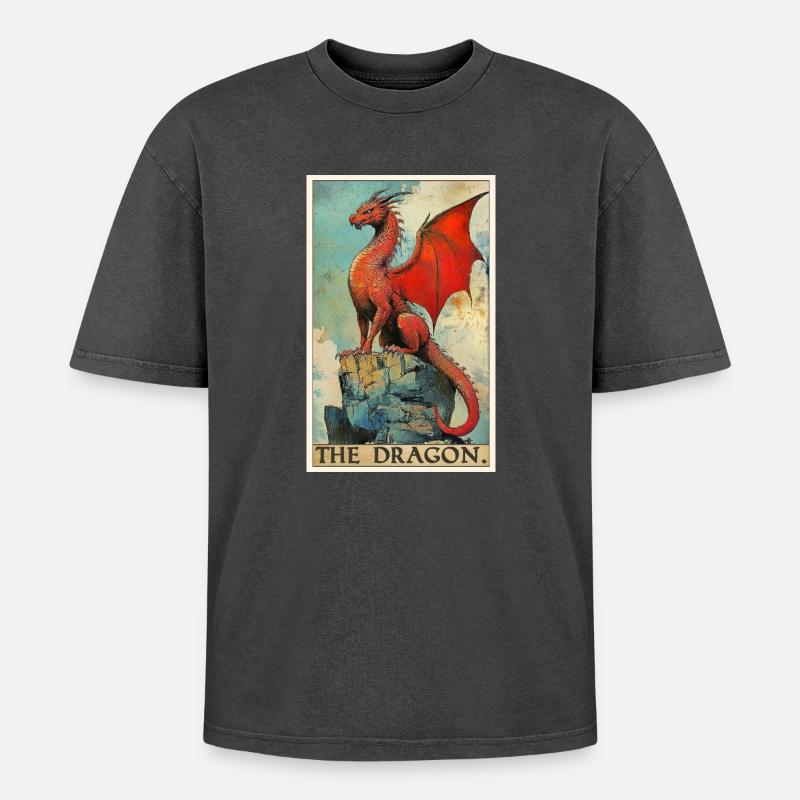 Drachen Drache - Oversized Unisex Premium Acid-Washed T-Shirt - Schwarz Acid Wash