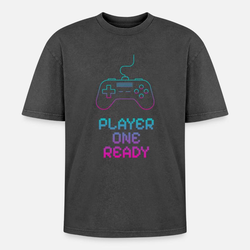 Neon Gaming Controller Design - Oversized Unisex Premium Acid-Washed T-Shirt - Schwarz Acid Wash