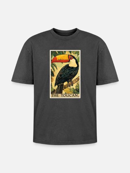 Toucans Toucan - Oversized Unisex Premium Acid-Washed T-Shirt - acid washed black