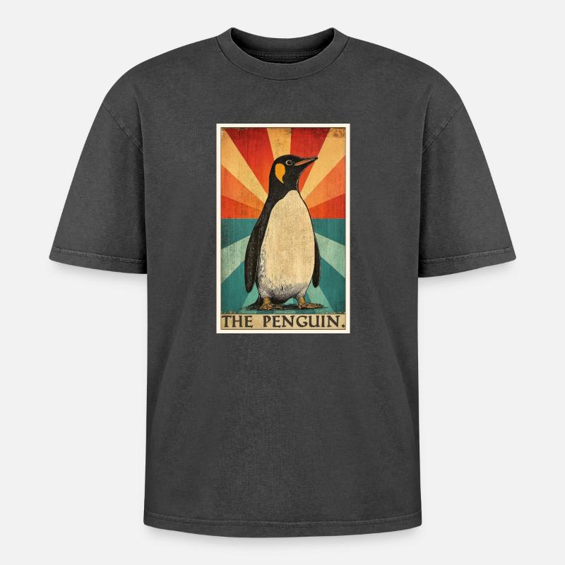 Penguins Penguin - Oversized Unisex Premium Acid-Washed T-Shirt - acid washed black