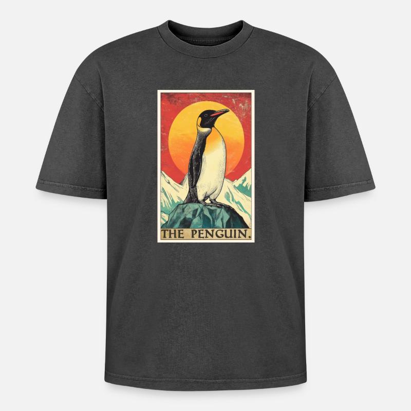 Pinguine Pinguin - Oversized Unisex Premium Acid-Washed T-Shirt - Schwarz Acid Wash