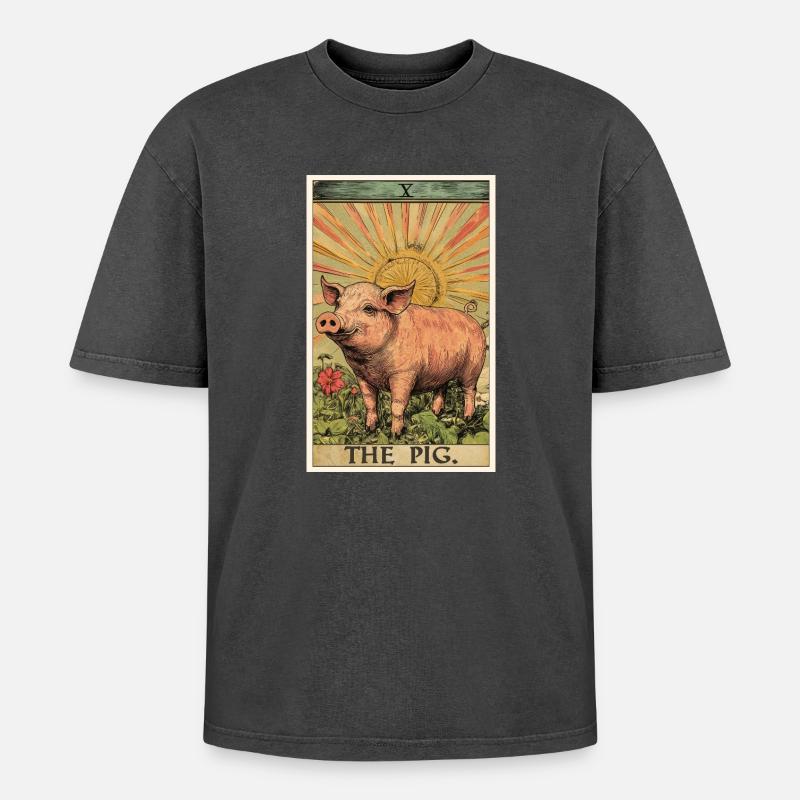 Cochon Cochon - T-shirt Premium unisexe oversize acid-washed - noir délavé acide