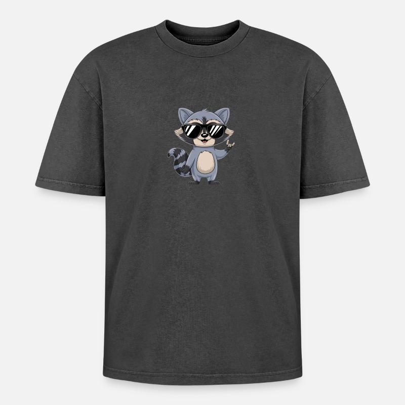 Waschbär mit Sonnenbrille - Oversized Unisex Premium Acid-Washed T-Shirt - Schwarz Acid Wash