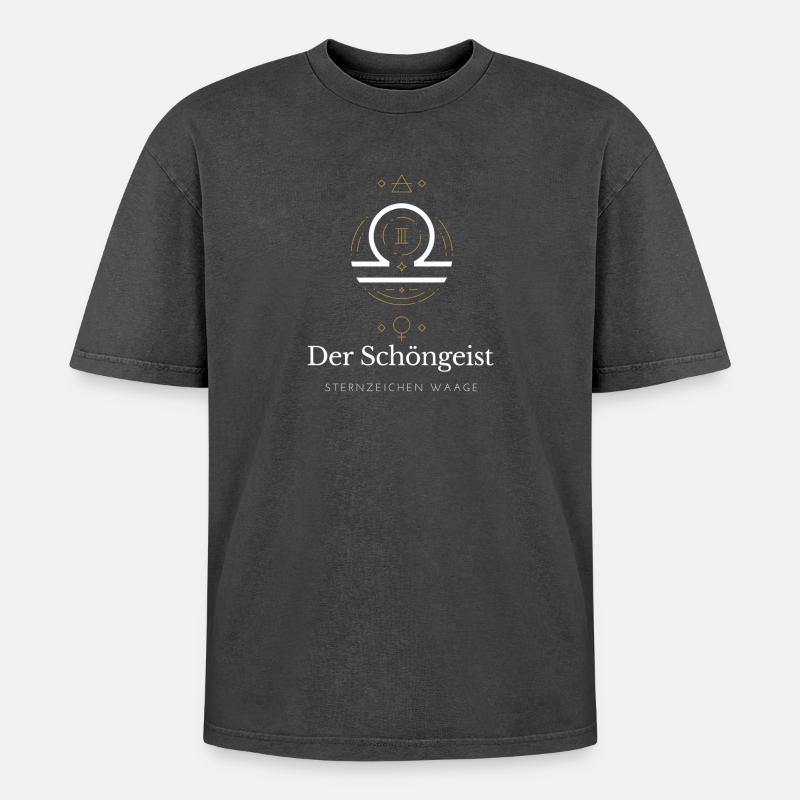 Der Schöngeist - Sternzeichen Waage - Oversized Unisex Premium Acid-Washed T-Shirt - Schwarz Acid Wash