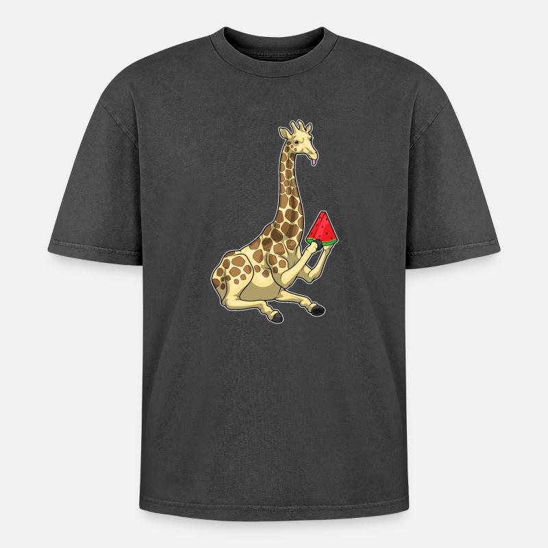 Girafe Pastèque - T-shirt Premium unisexe oversize acid-washed - noir délavé acide
