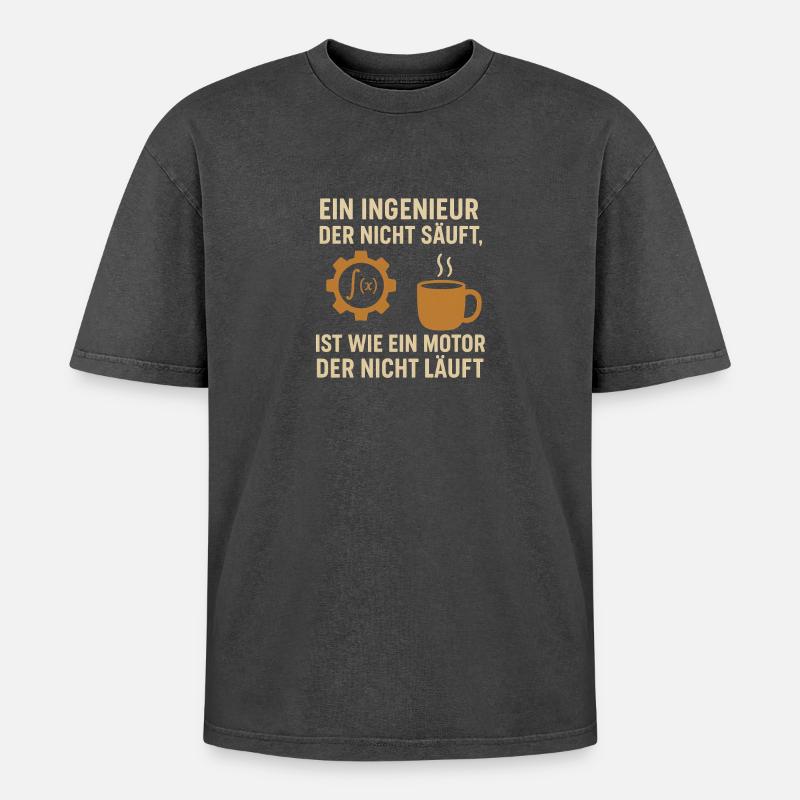 Ingenieur Humor Kaffee Motor - Oversized Unisex Premium Acid-Washed T-Shirt - Schwarz Acid Wash