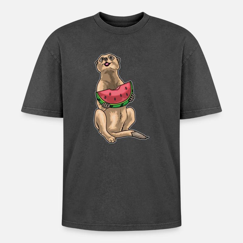 Suricate Pastèque - T-shirt Premium unisexe oversize acid-washed - noir délavé acide
