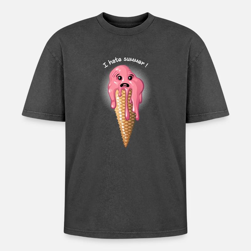 I hate summer - Oversized Unisex Premium Acid-Washed T-Shirt - Schwarz Acid Wash