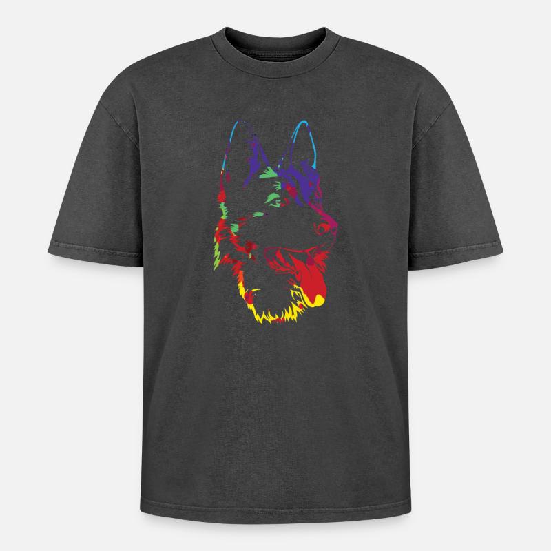 Schäferhund - deutscher Schäferhund - Geschenk - Oversized Unisex Premium Acid-Washed T-Shirt - Schwarz Acid Wash