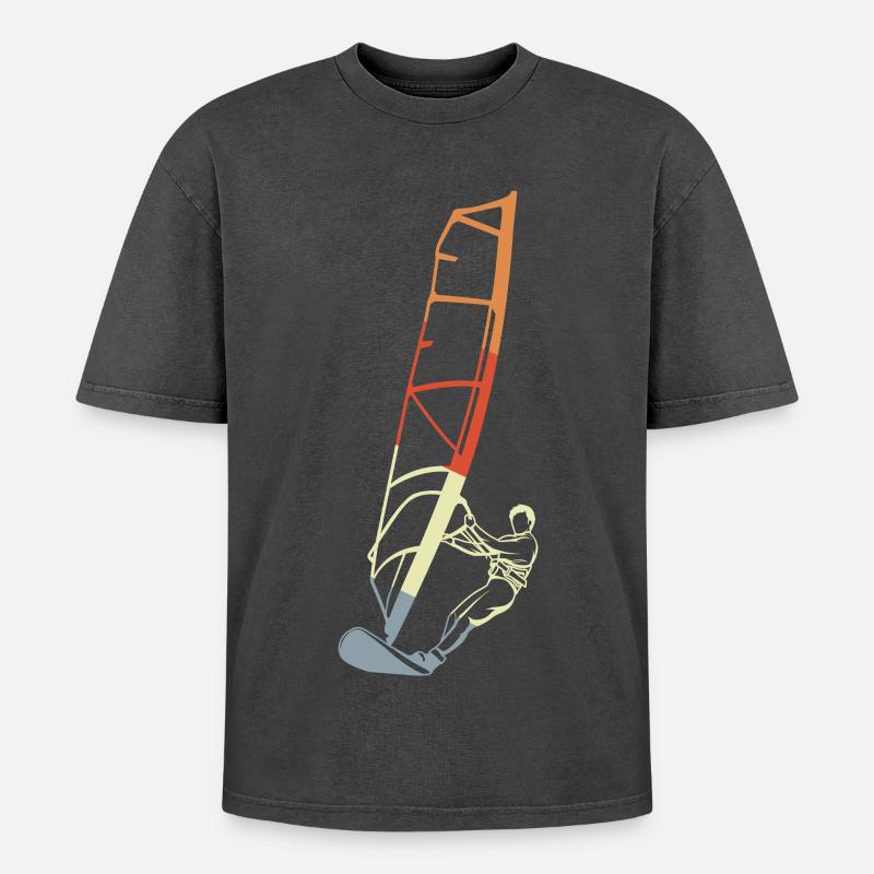 Lustiger Windsurfer Junge - Oversized Unisex Premium Acid-Washed T-Shirt - Schwarz Acid Wash